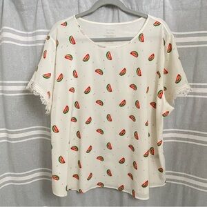 VAN HEUSEN / Watermelon Novelty Print Short Sleeve Blouse Size XXL